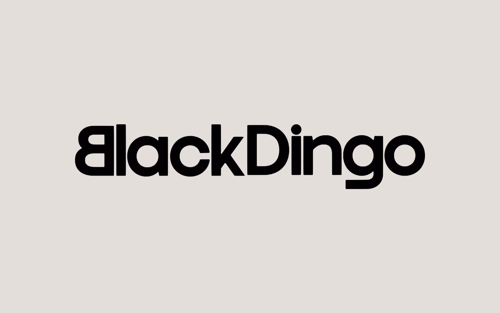 The Black Dingo wordmark on one line in a heavy rounded sans, the B cut with a flat notch.